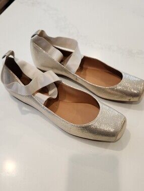 Jessica Simpson Metallic Gold Women's Ballet Flats with Elastic Strap